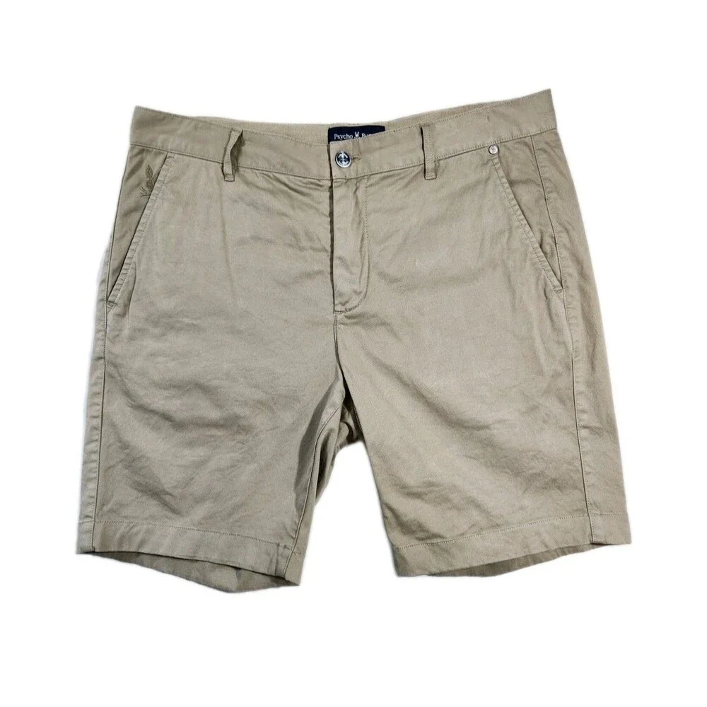 Psycho Bunny Khaki Chino Shorts Mens 33 Cotton Blend Flat Front Logo PreppyPunk - Picture 2 of 10